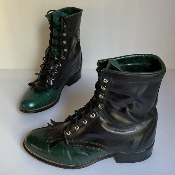 Vintage Laredo Leather Roper Boots • Black & Green • Lace-Up • Women’s 6.5M - Picture 2 of 10